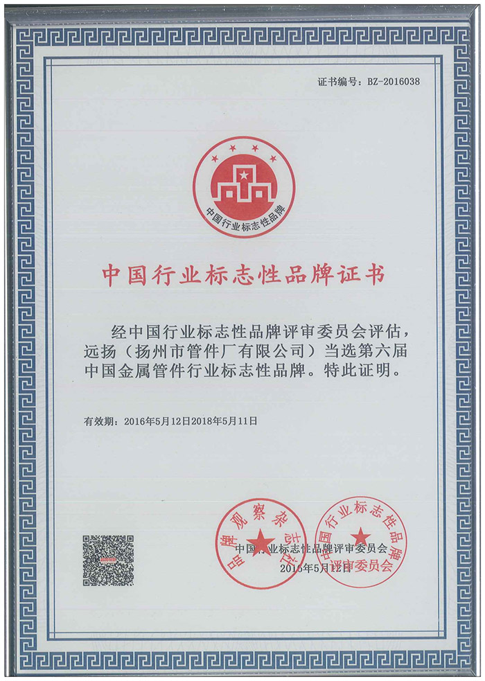 The Chinese industry iconic brand certificate